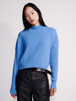 Cropped Cashmere Crewneck Sweater, Bel Air Blue