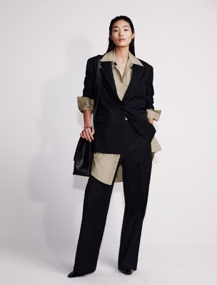 Wool Blend Tailored Pants, Black