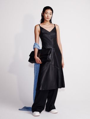 Leather Sleeveless Midi Dress, Black