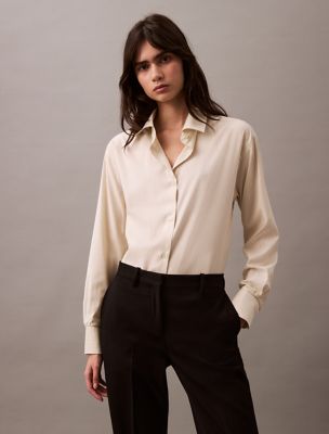 Relaxed Wool Blend Button-Down Shirt, Stripe