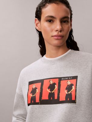 Женская толстовка Calvin Klein Kate Moss Fleece Graphic Cropped, цвет: Серый меланжевый — фото 2