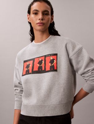 Женская толстовка Calvin Klein Kate Moss Fleece Graphic Cropped, цвет: Серый меланжевый — фото 3