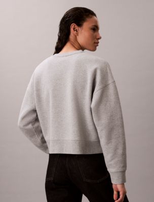 Женская толстовка Calvin Klein Kate Moss Fleece Graphic Cropped, цвет: Серый меланжевый — фото 4