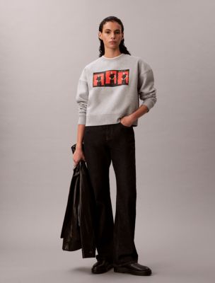 Женская толстовка Calvin Klein Kate Moss Fleece Graphic Cropped, цвет: Серый меланжевый — фото 5