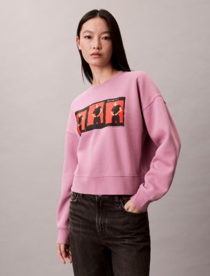 Kate Moss Fleece Graphic Cropped Sweatshirt, Orchid Haze