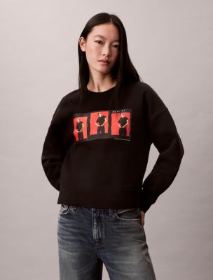 Kate Moss Fleece Graphic Cropped Sweatshirt, Black