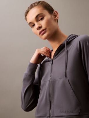 Chandail à capuchon sport extensible doux, bleu délavé