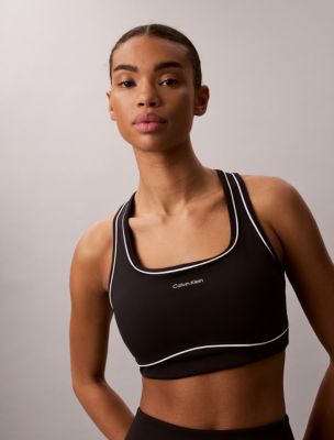 Calvin Klein Sport Calvin Klein Women's Icon Sport Piped Medium Impact Sports Bra In Black