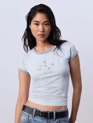 Jung Kook for Calvin Klein Icons Graphic Ringer Baby Tee | Calvin