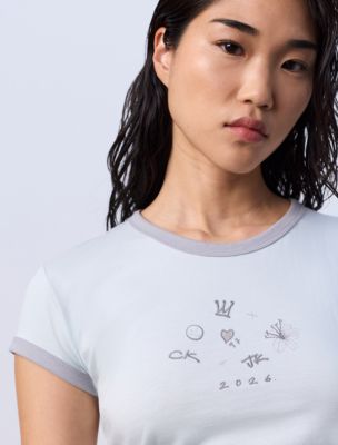 Jung Kook for Calvin Klein Icons Graphic Ringer Baby Tee | Calvin
