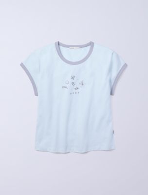Jung Kook for Calvin Klein Icons Graphic Ringer Baby Tee, Pale Horizon