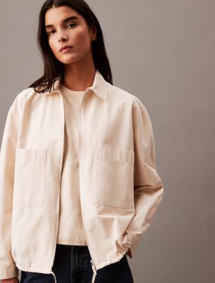 Veste à glissière pleine longueur en mélange de coton Tech, parchemin