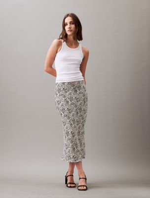 Flowing Printed Midi Skirt, Antique White