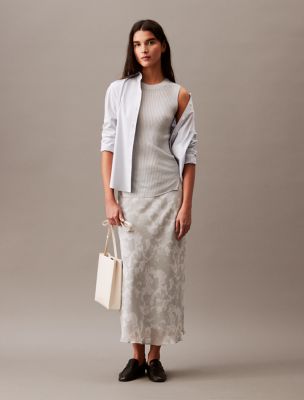 Cotton Chino Mini Skirt , Grey Floral