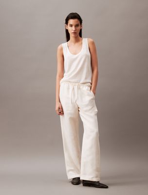 Casual Linen Blend Pull-On Pants, Antique White