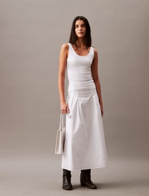 Stretch Poplin Long Skirt, Brilliant White