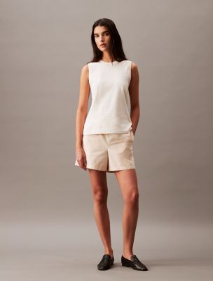 Tech Cotton Blend Pull-On Shorts, Parchment