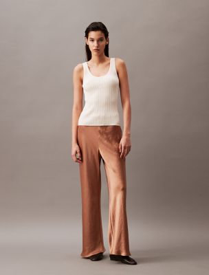 Crushed Satin Wide Leg Pants, Tea Time