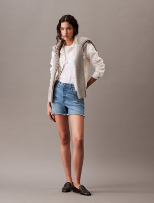 High Rise Midi Denim Shorts, Vintage Coastal Blue