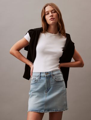 Denim Mini Skirt, Marbled Beacon