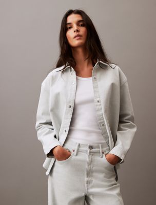 Relaxed Denim Button-Down Shirt, Pale Ice