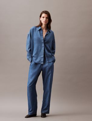 Relaxed Lyocell Blend Denim Button-Down Shirt, Vintage Klein