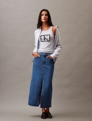 Denim Maxi Skirt, Blue Topaz