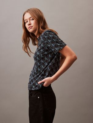 Allover Monogram Logo Print Classic T-Shirt, Black Beauty