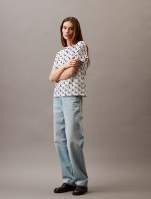 売れ筋商品|||カルバンクライン カットソー トップス レディース Women's Allover Monogram Classic T-Shirt Cool Blue Aop Calvin Klein tシャツ Tシャツ 「Calvin Klein/カルバンクライン