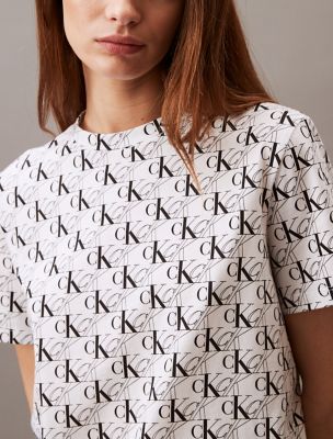 売れ筋商品|||カルバンクライン カットソー トップス レディース Women's Allover Monogram Classic T-Shirt Cool Blue Aop Allover Monogram Logo Print Classic T-Shirt | Calvin Klein® USA