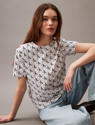 売れ筋商品|||カルバンクライン カットソー トップス レディース Women's Allover Monogram Classic T-Shirt Cool Blue Aop Allover Monogram Logo Print Classic T-Shirt | Calvin Klein® USA