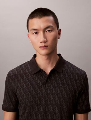 Liquid Touch Monogram Print Polo Shirt, Black