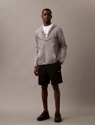 Fleece Logo Piping Classic Zip Hoodie, Medium Grey Heather