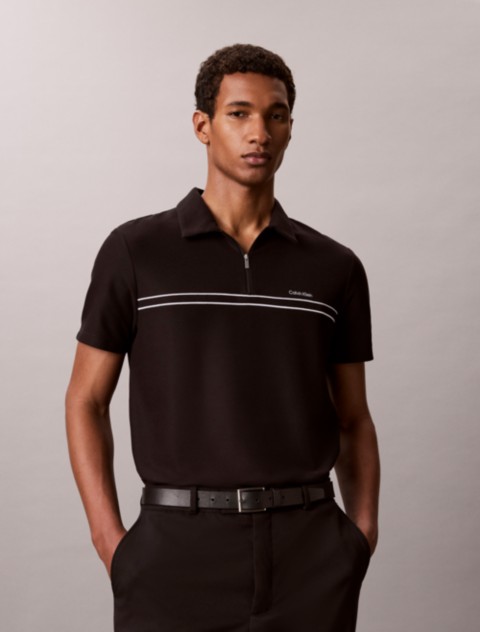 Мужские рубашки Calvin Klein Contrast Piping Quarter Zip Polo Shirt