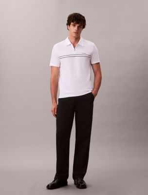 Contrast Piping Quarter Zip Polo Shirt , Brilliant White
