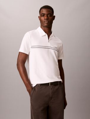 Contrast Piping Quarter Zip Polo Shirt , Bright White