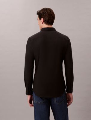 Мужская рубашка Calvin Klein Supima Stretch Cotton Slim, цвет: Чёрный — фото 4