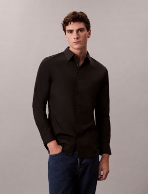 Supima Stretch Cotton Slim Shirt, Black