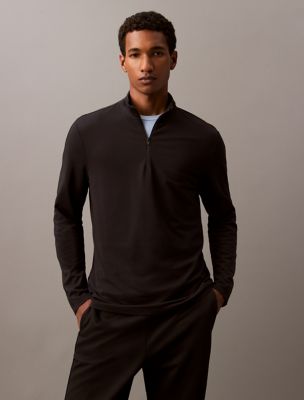 Tech Pique Quarter Zip Mock Neck Top, Black Beauty