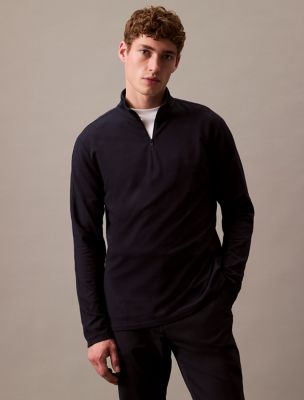 Tech Pique Quarter Zip Mock Neck Top, Dark Sapphire