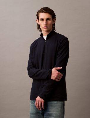 Tech Pique Quarter Zip Mock Neck Top, Dark Sapphire
