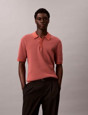 Smooth Cotton Waffle Sweater Polo Shirt, Faded Flower