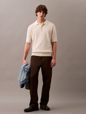 Smooth Cotton Waffle Classic Polo Shirt, Chalk
