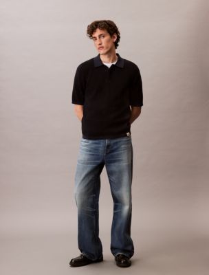 Smooth Cotton Waffle Sweater Polo Shirt