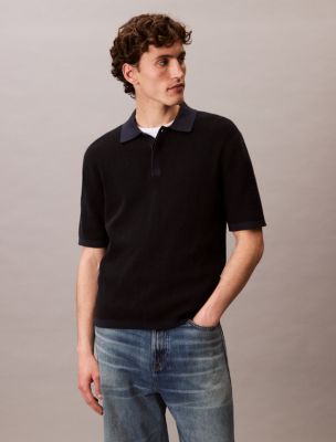 Polo classique gaufré en Smooth Cotton, saphir foncé