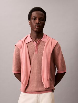Polo classique gaufré en Smooth Cotton, rose coucher de soleil