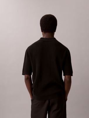 Мужской свитер Calvin Klein Smooth Cotton Waffle Sweater Polo Shirt, цвет: Чёрный — фото 6