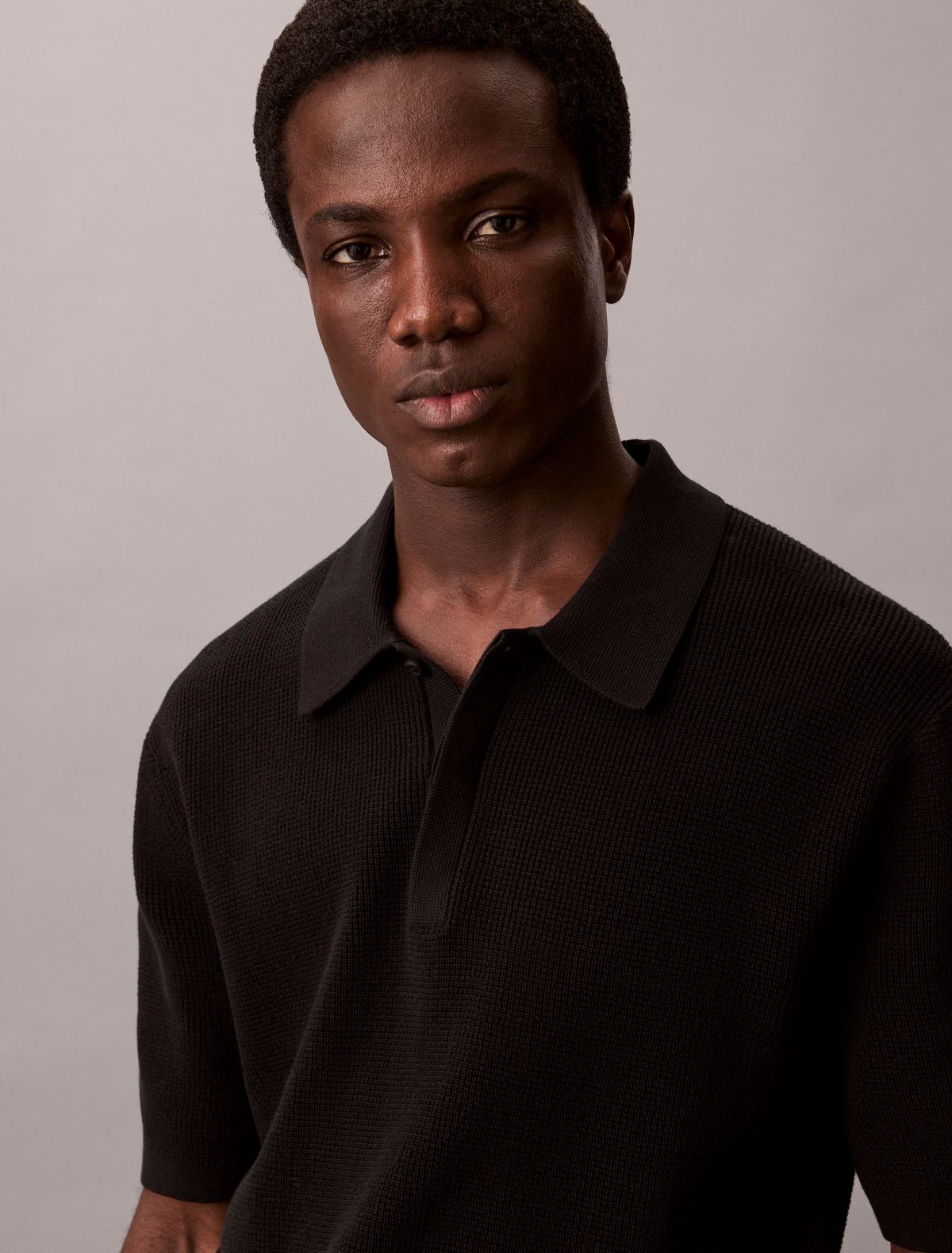 Smooth Cotton Waffle Sweater Polo Shirt