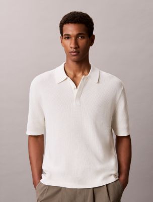 Smooth Cotton Waffle Sweater Polo Shirt, Tofu