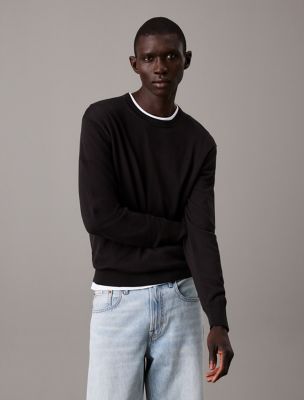 Supima Cotton Crewneck Sweater, Black
